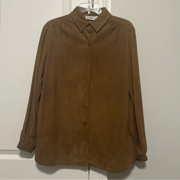Vtg Bill Haire Friedrick's Sport Lamb Suede Button Front Shirt Blouse - Picture 2 of 12